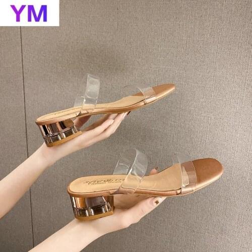 2021 PVC Transparent High Heels Women New Stiletto Summer Sandals Slippers Zapatillas Mujer Casa Beach Sandals Gladiator 35-41