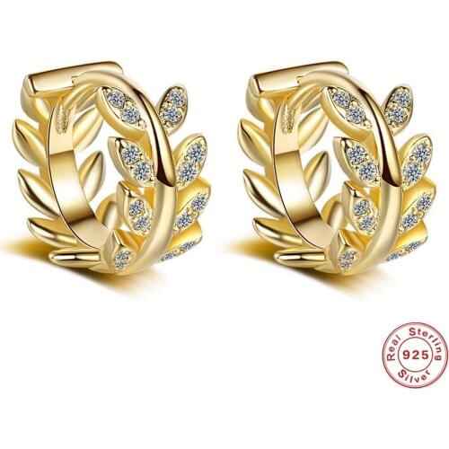 SHQIYAYI Hoops Earrings For Women 925 Sterling Silver Luxury Fashion Jewelry Best Gift Leaf CZ Crystal Zircon Accessories 615