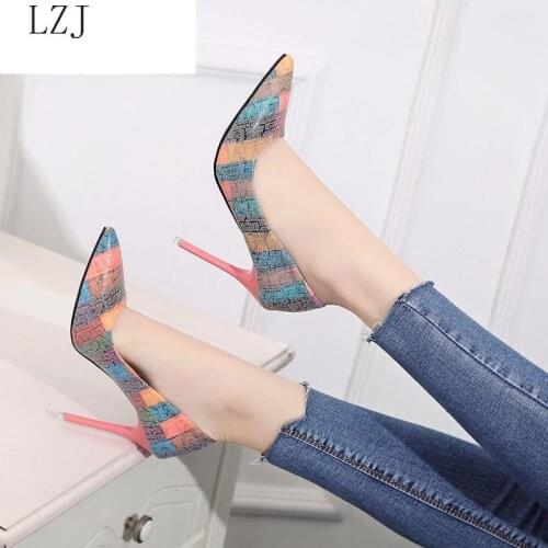 Plus Size 34-42 2019 Spell Color Women Pump High Heels Single Shoes Female Summer Patent Leather Wedding Party Woman Gladiator