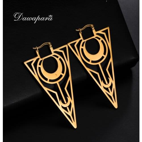 Dawapara Pentagram Moon Hollow Stainless Steel Vintage Earrings Geometric Hyperbolic Hoop Earrings Women Jewelry