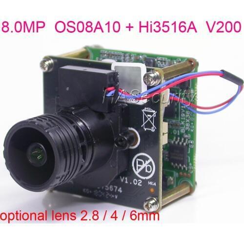 8.0MP (4K/2K) H.265 IPC 1/1.8" OmniVision OS08A10 CMOS sensor Hi3516A V200 IP CCTV camera PCB board module +LAN cable +M16 LENs
