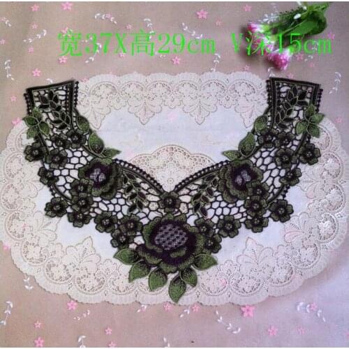 1 Piece 37*29cm Luxury Exquisite Army Green Flower Embroidery Decorated Lace Neckline Collar Applique Trims Venise Patches