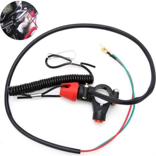 1Pc Universal Black Engine Stop Tether Lanyard Closed Kill Switch Safety For Motorcycle Quad Bike DC 12V
