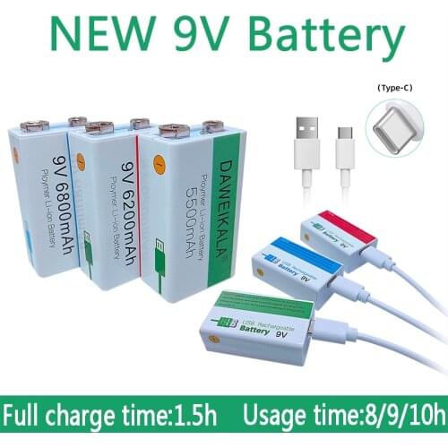 100% Orignal 9V High capacity li-ion Rechargeable battery Micro USB Battery 9V lithium for Microphone Toy USB charging cable