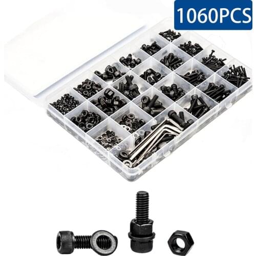 1060PCS/Box M2 M3 M4 M5 Grade 12.9 Carbon Steel Hexagon Hex Socket Head Cap Allen Bolt Screw With Nuts Washers Assortment Kit