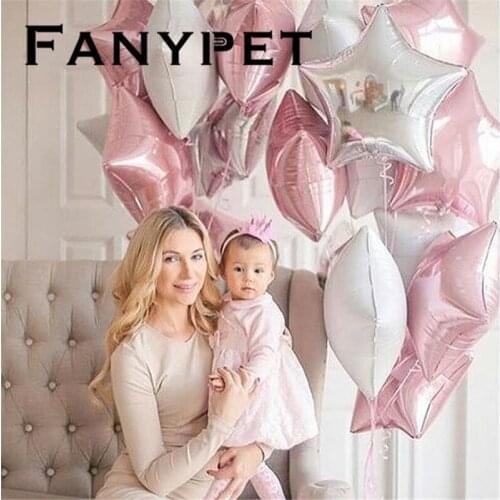 12PCS Baby Shower 18 inch Pink White Star Helium Foil Balloons Girls Happy Birthday Party Supplies 1st Party Decoration Air Ball