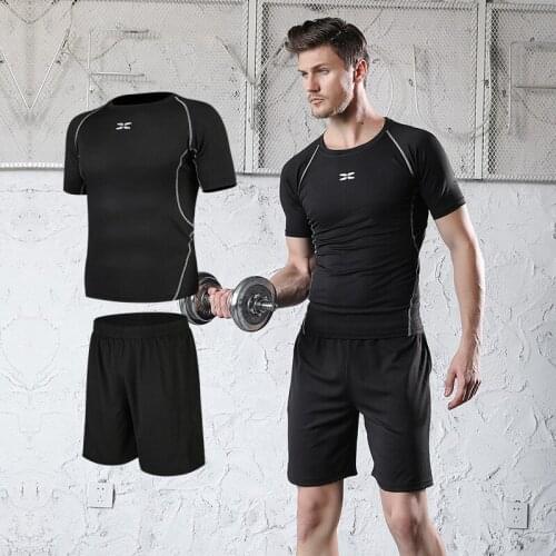 2/3Pcs Sets Men Compression Sports Suit Quick Drying Perspiration Fitness Set Training Male Sportswear Jogging Running Clothes