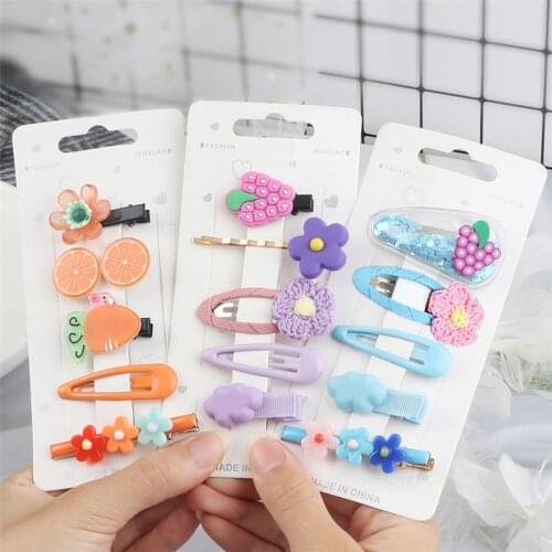 5Pcs Sweet Colorful Hair Clip for Girl Kid Fruit Flower Hairpin Cute Children Headwear Korean Fashion Hair Accessories Barrettes