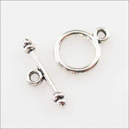 60Sets Tibetan Silver Color Smooth Circle Bracelet Toggle Clasps Connectors