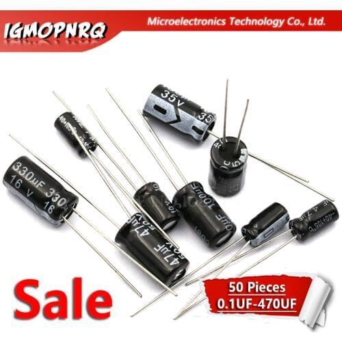 50PCS 50V10UF 5*7mm 0.1-470uf 10UF 50V 50V 10UF 25V 330UF 0.33UF 1UF 22UF 47UF 16V 330UF 1UF Aluminum Electrolytic Capacitor DIP