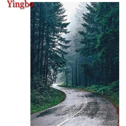 5D Diamond Painting Morning forest scenery,foggy day road forest 100% Full Square round Drill Cross Stitch Mosaic Embroidery Kit