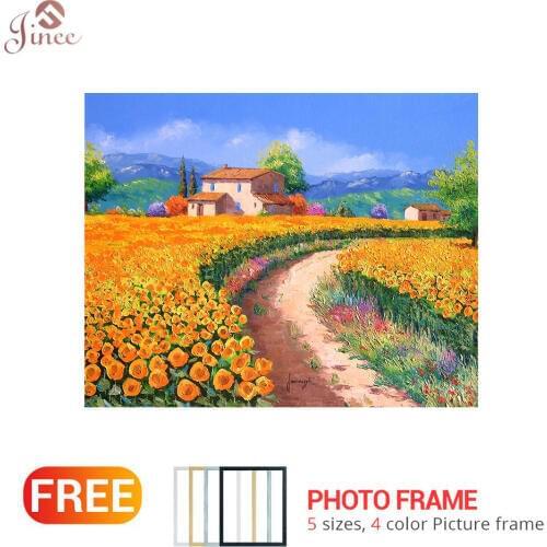 5D DIY Full Square/Round Diamond Oil Painting Rural sunflower Country House Diamond Embroidery Of Rhinestone Home Decor