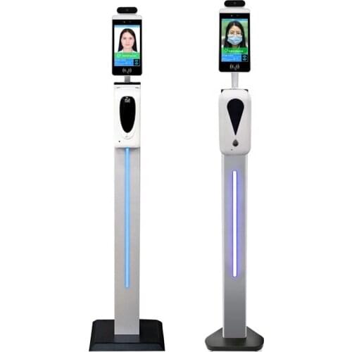 8 inch AI Smart face recognition camera Human Body temperature measure Sensor access control system with auto hand Disinfection