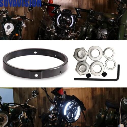 Black Chrome 5.75 In 7 In Aluminum Round Headlight Housing Headlamp Trim Ring Mount Bracket For Harley Honda Yamaha Motorcycles