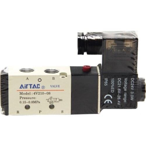 DC12V DC24V AC110V AC220V 1/4'' Blacck 5 Way 2 Position Pneumatic Solenoid Valve 4V210-08