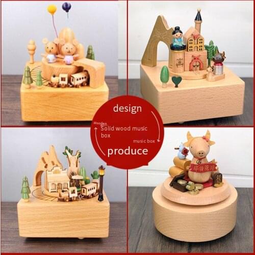 Wooden music box music box handicraft present Sky City birthday present Home decoration