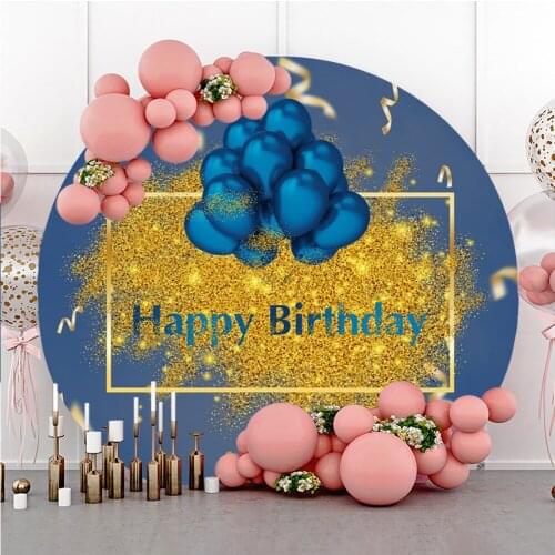 Happy Birthday Blue Bunting Balloons Customized Round Backdrop Photography Circle Background Studio Banner Decoration Poster
