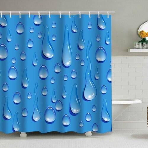 Hot sale 3D water droplets printing shower curtain waterproof free perforated bathroom curtains