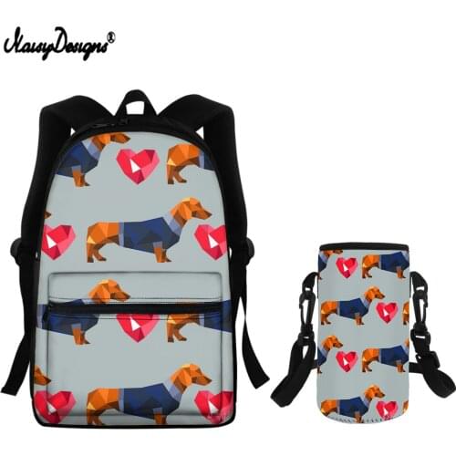 NOISYDESIGNS Dachshund Dog Print School Bag Set for Teenage Girls Boys Kids School Bags Cute Primary Children Book Bags Mochila