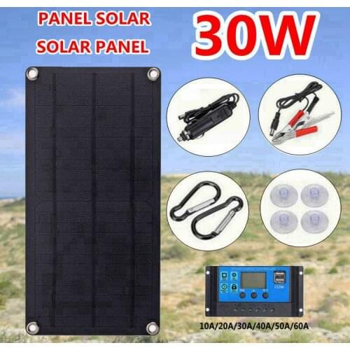 30W Solar Panel Kit Complete Portable 12V 5V USB Power Bank Solar Charger with Controller for Phone Charger Camping Car Boat RV