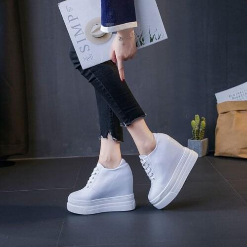 LEOSOXS Genuine Leather Womens Vulcanize Shoes Platform 11CM Increased Casual Sneakers Fashion Comfort Ladies High Heels New