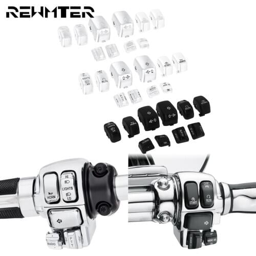 10PCS Motorcycle Hand Control Switch Housing Buttons Caps Cover Black Chrome For Harley Touring Street Electra Glide FLHX 96-13