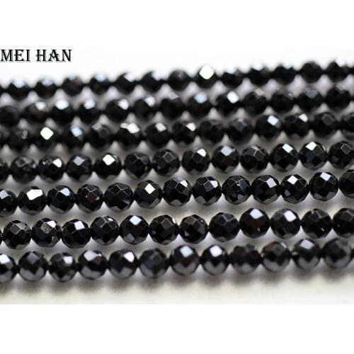 Meihan Free shipping (3 strands/set) natural 4mm black spinel faceted round loose beads for jewelry DIY design or gift