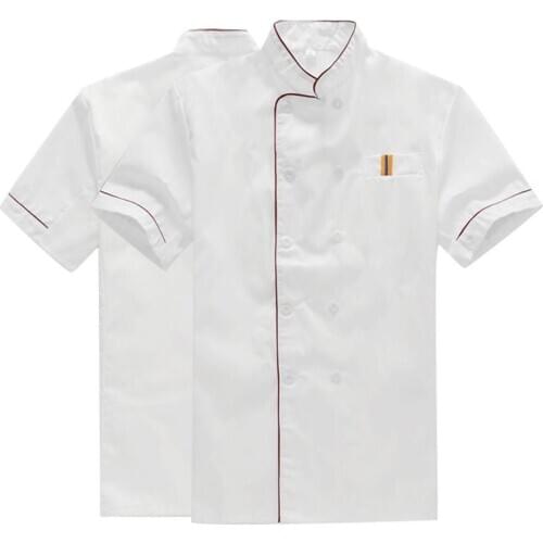 Men Short Sleeve Double-breasted Chef Waiter Work Uniform Catering T-shirt Top Featuring double breasted and red edge, it simple