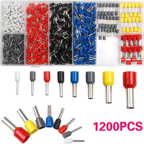 1200Pcs Wire Copper Crimp Connector cooper Ferrules kit Insulated Cord Pin End Terminal 8AWG-22AWG