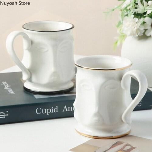 Nordic Personality White Ceramic Face Mug Luxury Phnom Penh Coffee Cup Office Living Room Creative Water Cup/Exquisite Gift