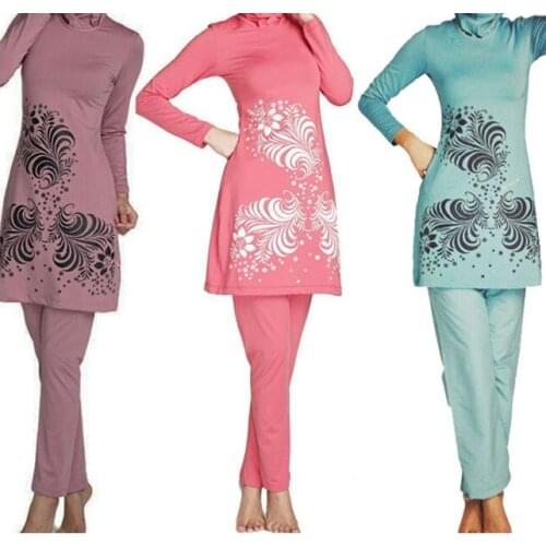 New Muslim Burkini Printed High Elasticity Swimsuit Beach Suit For Womens Islamic Swim