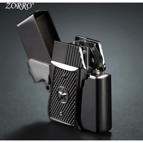 Original Zorro Copper Kerosene Lighter Grinding Wheel Flint Lighter Retro Free Fire Windproof Gasoline Lighter Collectible Gift