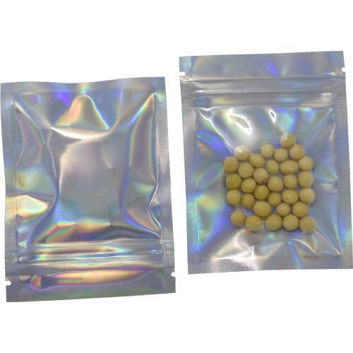 7.5*10cm Glittery Clear Aluminum Foil Ziplock Bag Grip Seal Mylar Foil Package Bags Heat Sealable Food Packing Bag 100 Piece