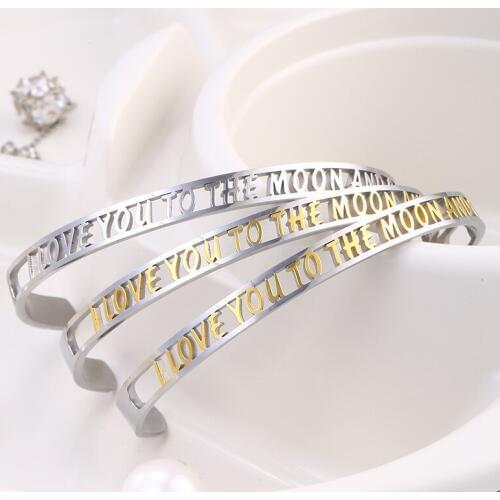 Stainless Steel Hollow Letters Bracelet I LOVE YOU TO THE MOON AND BACK Simple Bangle Women Jewelry 2019 Hot Wholesale 5PCS
