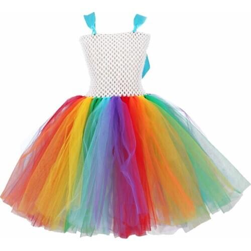 Rainbow Unicorn Tutu Dress Baby Girl Birthday Party Dress Children Princess Dresses Kids Halloween Unicorn Costume 1-12Y