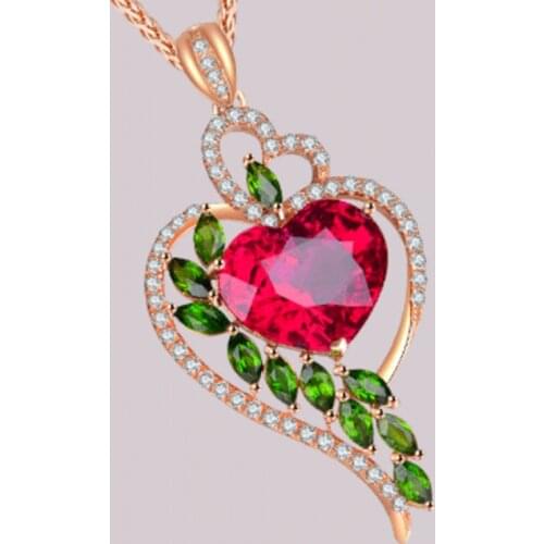 Luxury Female Love Heart Pendant Necklace Charm Rose Gold Color Chain Necklace Cute Red Green Zircon Wedding Necklaces For Women