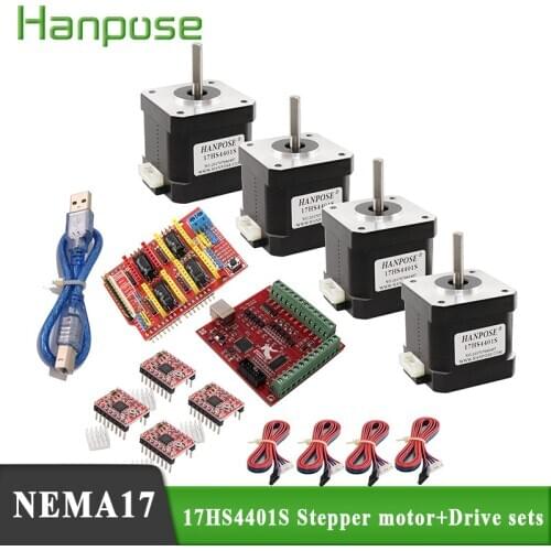 Free shipping 17HS4401S 42 motor kit 4 lead + cnc shield v3 + 4P driver expansion board UNO R3 3D printing