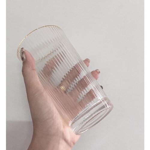 Glass Ins Style Vintage Cup Coffee Cup Simple Japanese Style Pinstripe Water Cup Female Korean Cute Water Cup