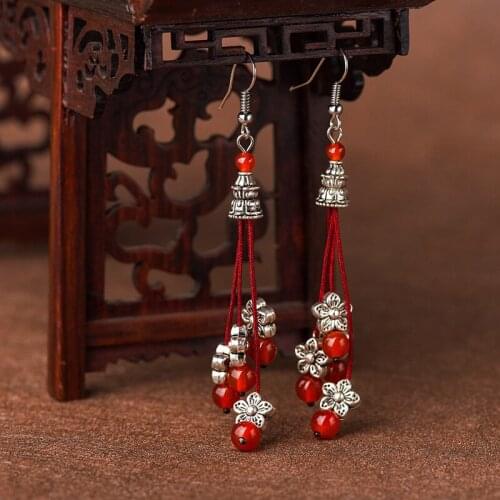 Temperament retro handmade beads colored glaze folk style earrings in the long earrings