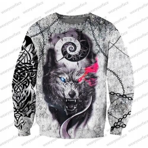 Gray Wolf Alpha 3D All Over Print Crewneck Zipper Hoodies Sweatshirts Outdoor Vocation Sports Streetwear Unisex Men Clothing