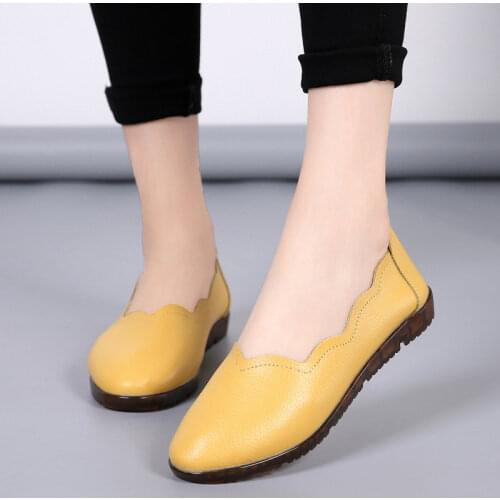 Genuine leather womens shoes flat foot single shoes soft sole shallow mouth breathable casual peas shoes flat shoes
