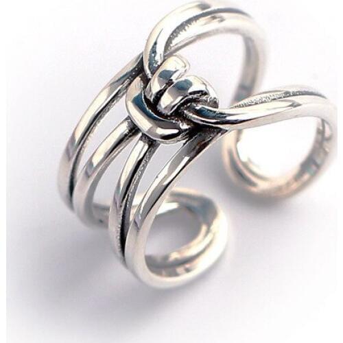 Vintage 925 sterling silver rings for women,Hollow line knot shaped,adjustable opening size,party Unique fine jewelry gifts