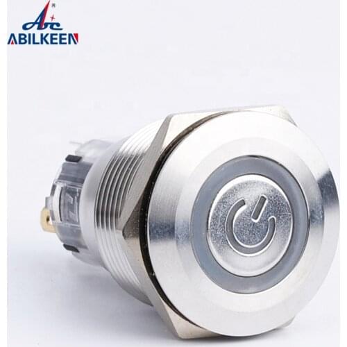 19/22/25mm Waterproof IP67 Flat head Momentary Latching Power Button Ring LED Stainless Steel Push Button Switch
