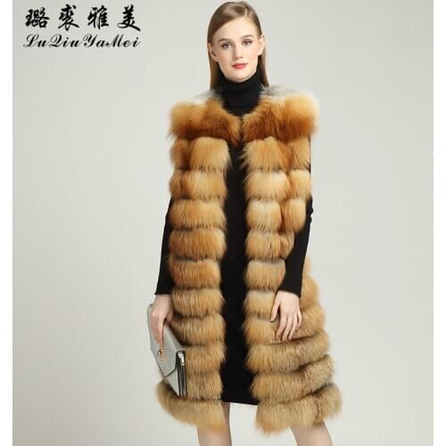 X-Long Natural Fur Vests Sleeveless Real Red Fox Fur Winter Luxury New Brand 2017 Coat 100cm Lined Real Fur Vests for Women