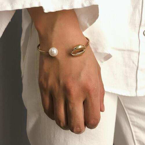 1PCS Bracelet Shell Pearl Golden Silvery Adjustable Bangle Women Dancing Party Seaside Beach Holiday Dress Up Festival Gifts