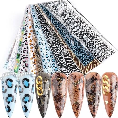 10pcs Leopard Sexy Animals Stickers For Nails Wild Animal Skin Transfer Stickers Nail Art Decals Nail Art Decoration Accessores