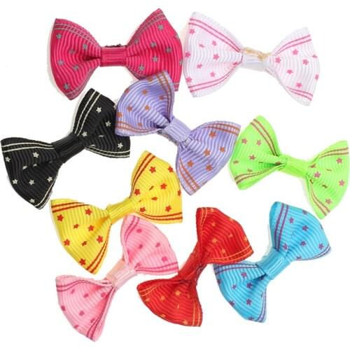 50pcs Dotted Wavy Striped Satin Ribbon Bowknot Hair Clips Applique Craft Grosgrain Bow Tie Scrapbooking Wedding Decoration