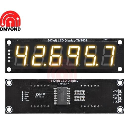 0.56 inch TM1637 6-bit 6 Digit Seven-segment 7 Segment 5V Digital Tube Module Board Yellow Display For Arduino TM1637.h Decimal