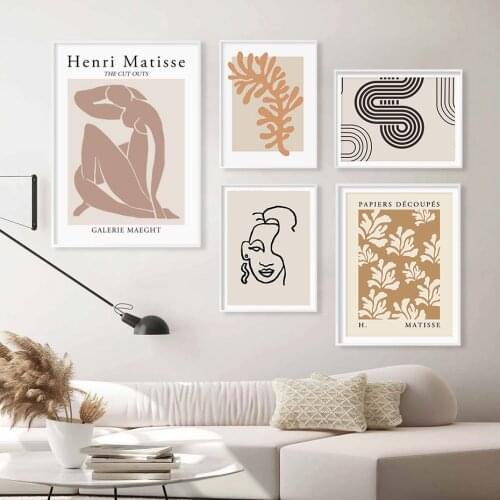 Abstract Henri Matisse Posters Face Line Silhouette Floral Beige Living Room Home Decor Wall Art Canvas Painting Print Picture