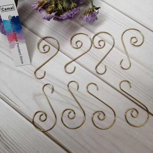Camal 30pcs 45mm Swirl Shaped Gold Metal Hook Hanger Connector for Crystal Prisms Chandelier Christmas Tree Ornament
